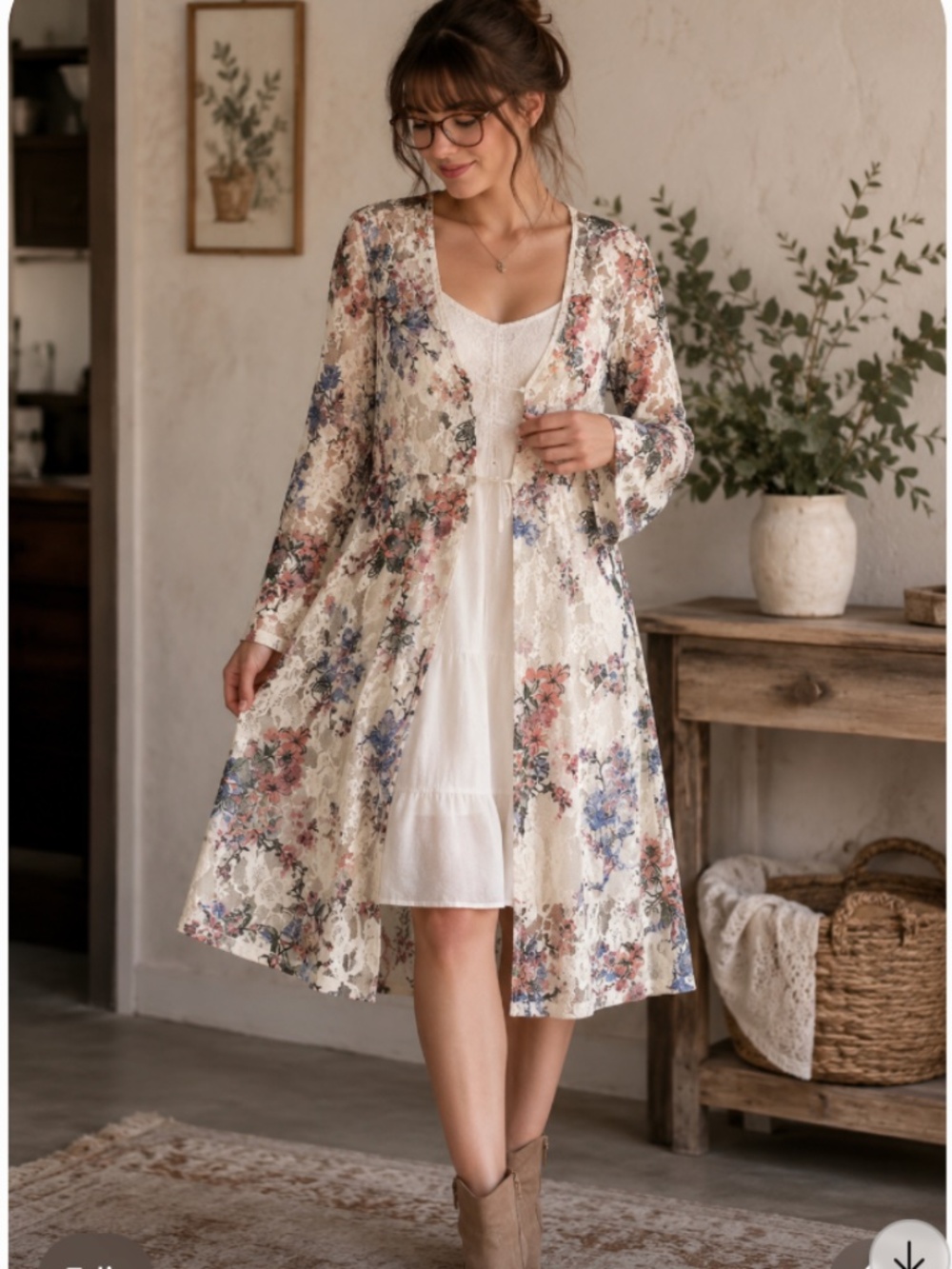 EN CRÈME Floral Lace Midi Duster Whimsigoth Prairie Cottagecore Swim